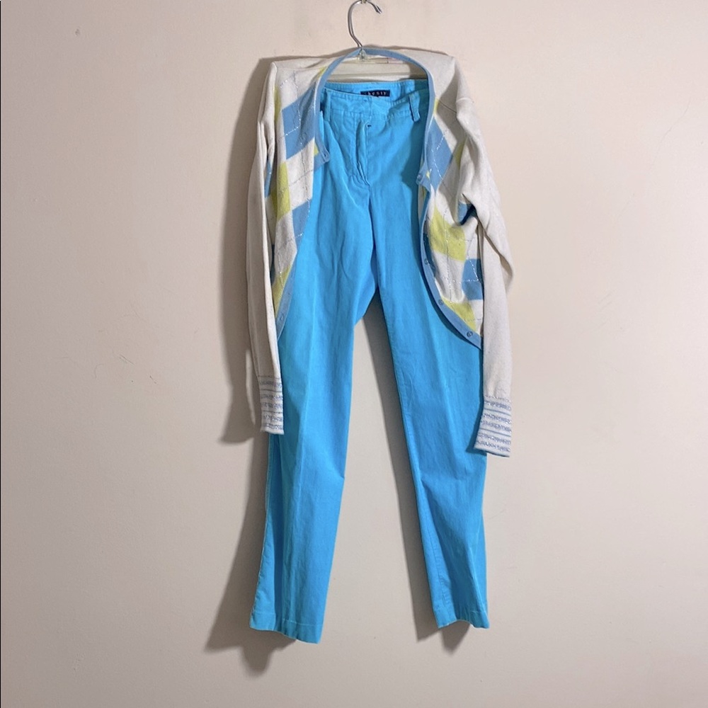 Vintage Blue Theory Corduroy Pants and Central Park West Silk Blend Cardigan